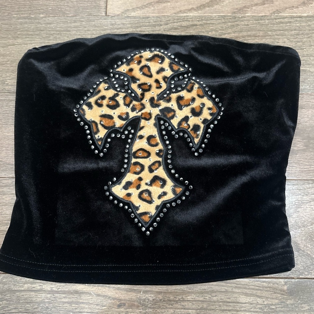 Black Velvet Leopard Cross Tube Top